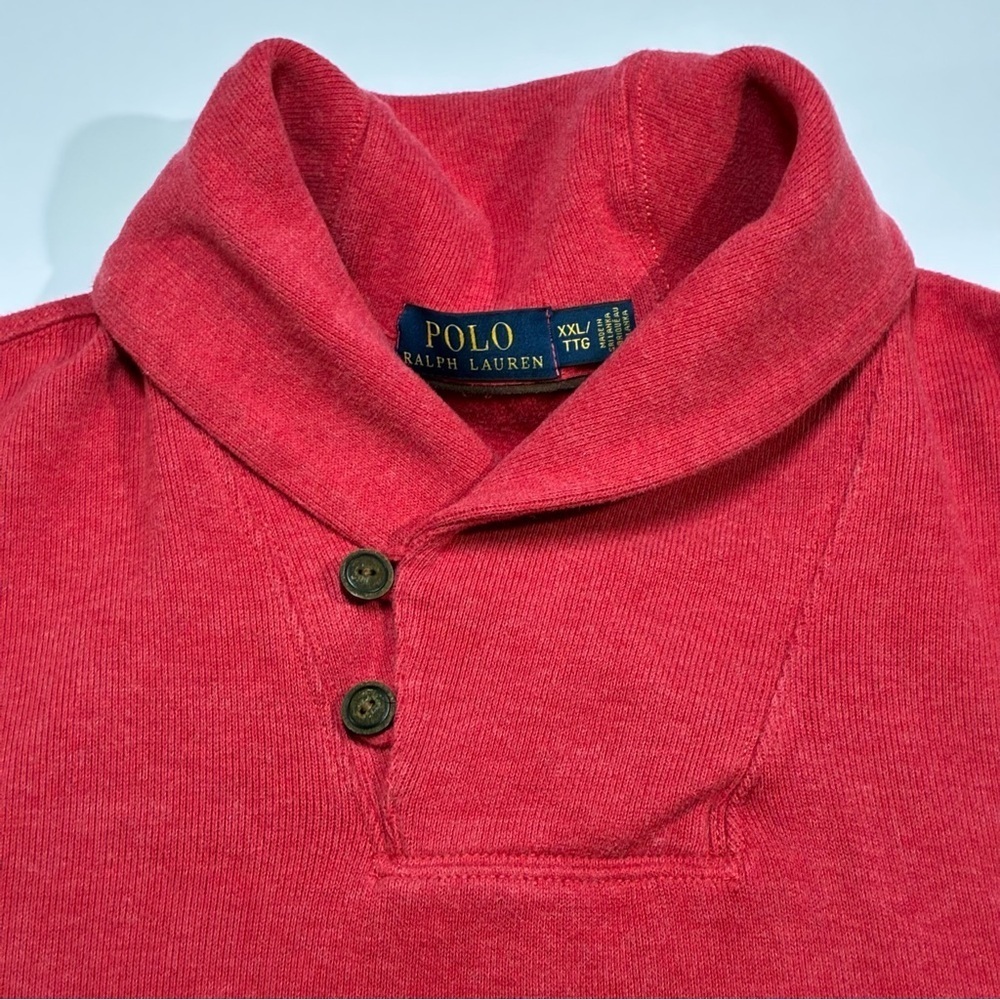 Polo Ralph Lauren Shawl Collar Sweater Size XXL Red Knit Button Cotton Classic - Picture 3 of 7